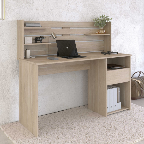 Bureau Tokio 138x58x121cm avec rangement - décor chêne