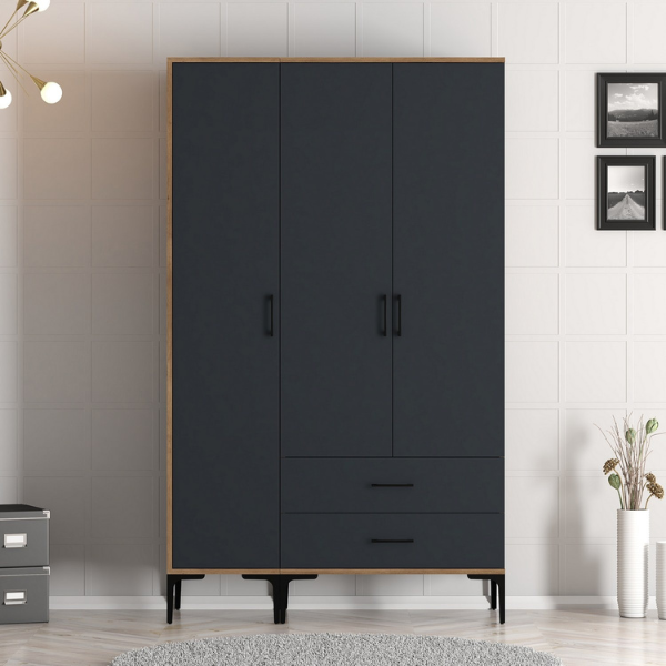 Armoire Korbin - 201,1x120x47,5 cm - Anthracite/noyer