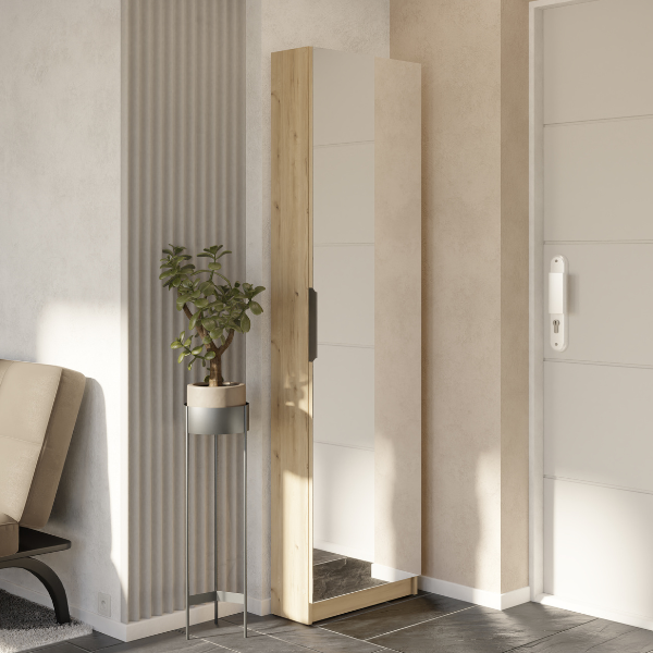 Armoire de chaussures Zayah - 50x20x180,5 cm - avec miroir - décor chêne