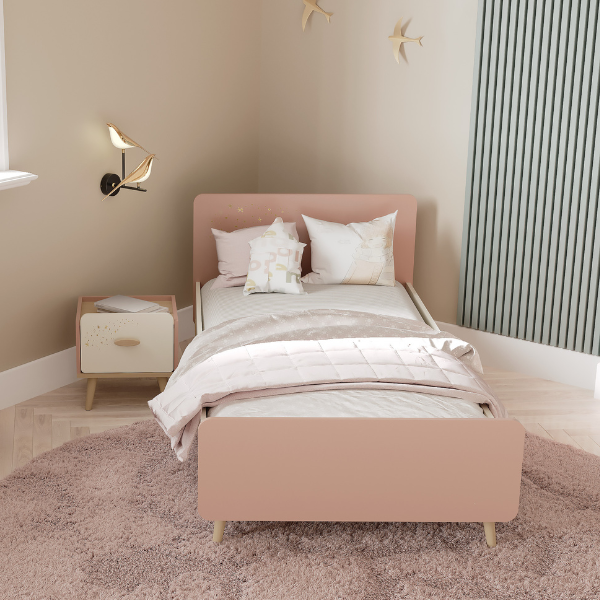 Lit simple Suzie - 202.80x96x70.80 cm - Rose/aggloméré