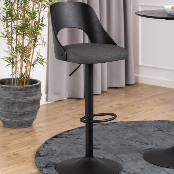 Tabouret de bar réglable Lucy - pivotant - placage de chêne - noir/gris foncé