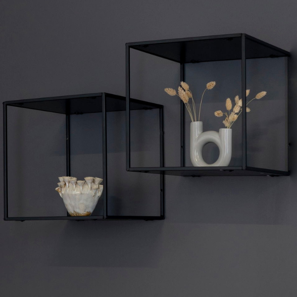 Étagère murale Vita Black : 36x36x36 cm en acier et carton