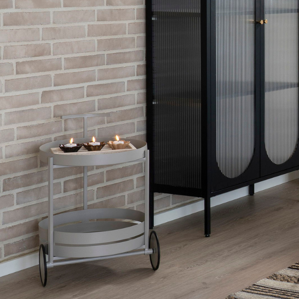 Chariot de bar Beja - Gris | 2 étagères en acier, 40x49.5x61 cm