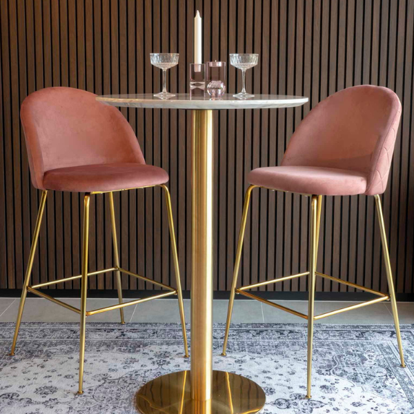 Table de bar moderne Bolzano - Marbre blanc et laiton