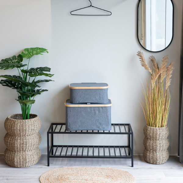Panier Noto gris foncé : 30x45x25 cm Bambou/Textile