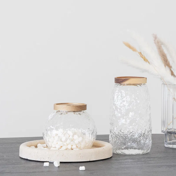Set de pots de rangement en verre Taipei avec bois d'acacia