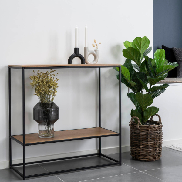 Table console Vita Natural, aspect chêne, 2 étagères