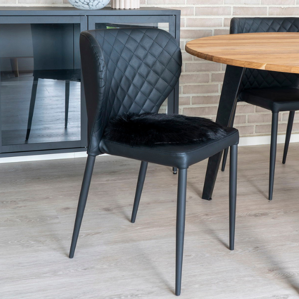 Siège en peau d'agneau artificielle noir Ø35 cm