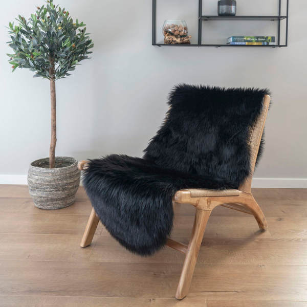 Tapis artificiel en peau d'agneau noire, 60x180 cm