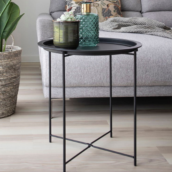 Table d'appoint moderne en acier noir - Ø47x50 cm