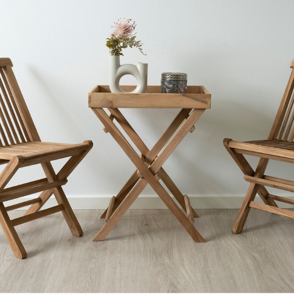 Table à plateau en teck - finition bois naturel, 29x39x49,5 cm