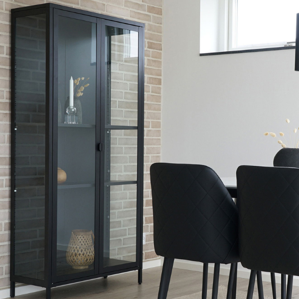 Vitrine Brisbane noire avec portes en verre