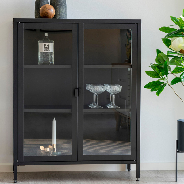 Vitrine moderne noire avec portes en verre