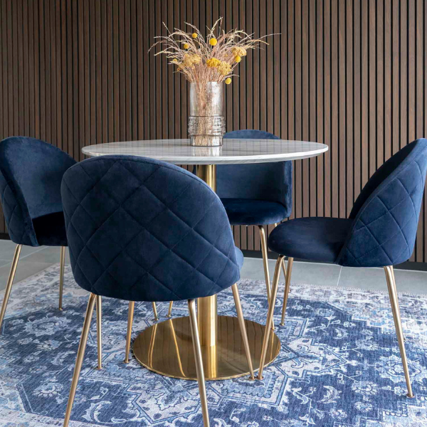 Elégante Table de salle à manger Bolzano - Blanc et Marbre - Ø90x75cm