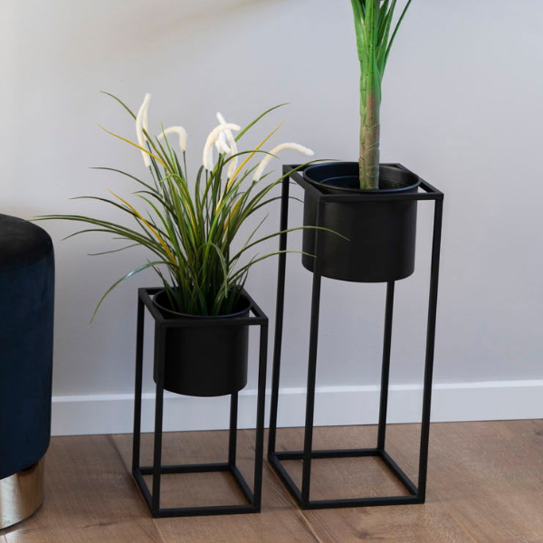 Pots de fleurs en acier noir - Lot de 2