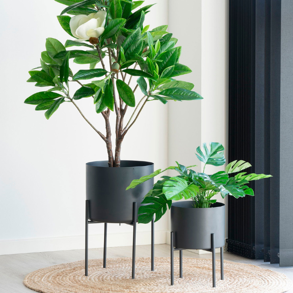 Pots de fleurs gris acier lot de 2