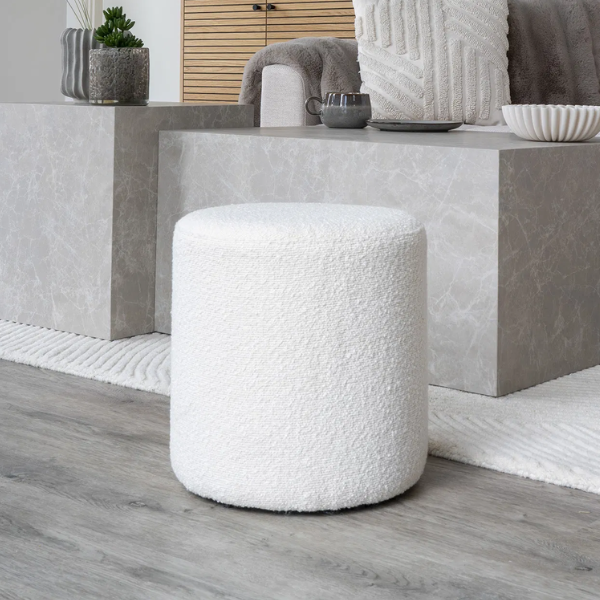 Pouf Bouclé Blanc - Ø34x36 cm