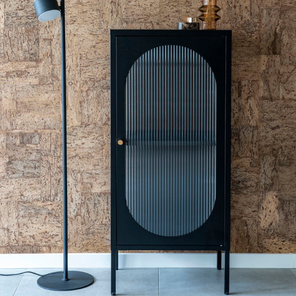 Vitrine Adélaïde noire - Porte en verre ondulé