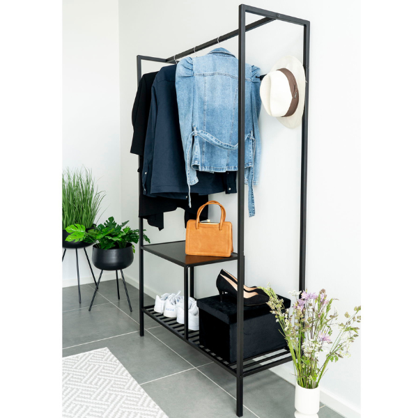 Armoire Vita noire : 2 étagères, acier et mélamine