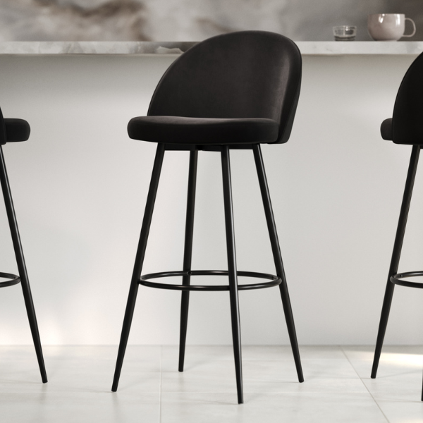 Tabouret de bar Houdini - 47x52x102cm - velours noir