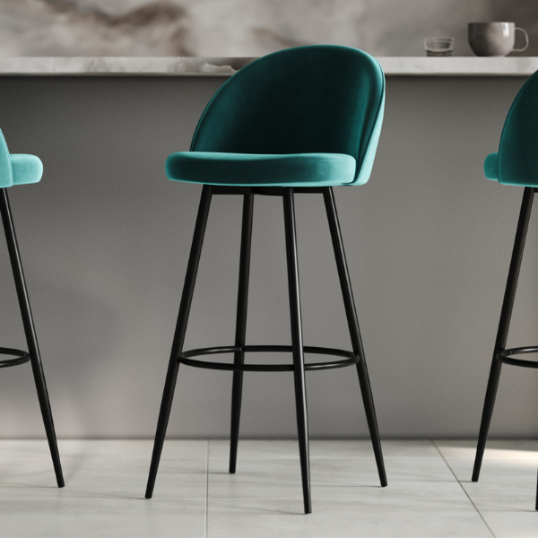 Tabouret de bar Houdini - 47x52x102cm - velours turquoise