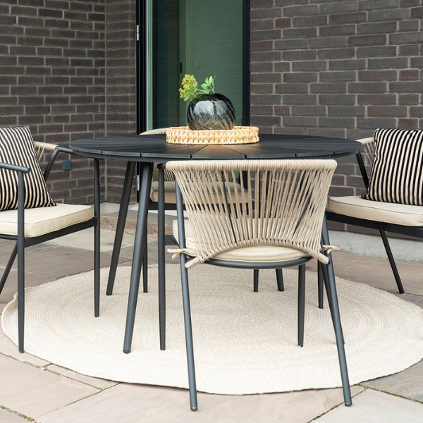 Table de jardin Atlanta Ø120 cm - imitation bois/aluminium - noir