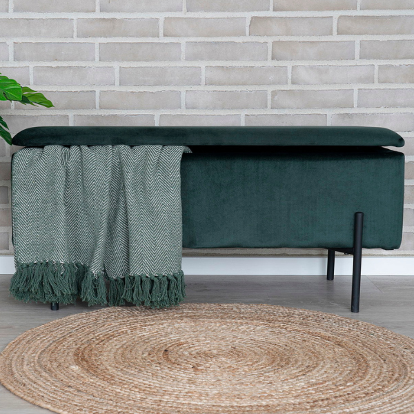 Banc d'entrée - 95x36.5x46 cm - avec rangement - velours vert foncé