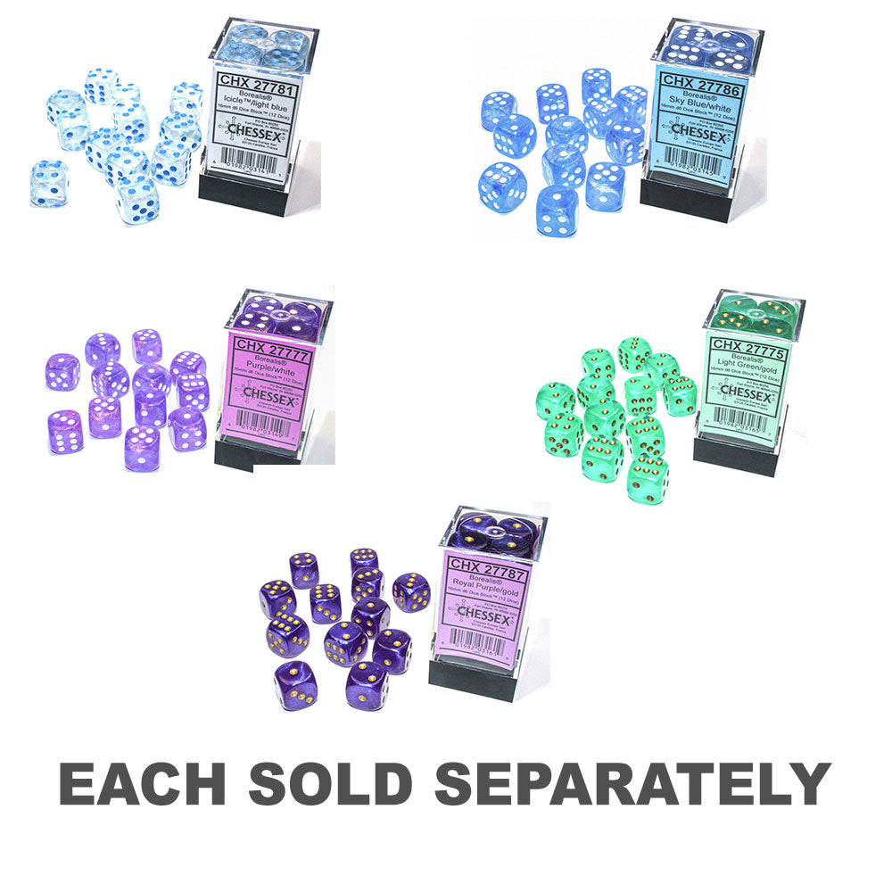 Borealis Chessex 16 mm D6 Bloc de dés lumineux