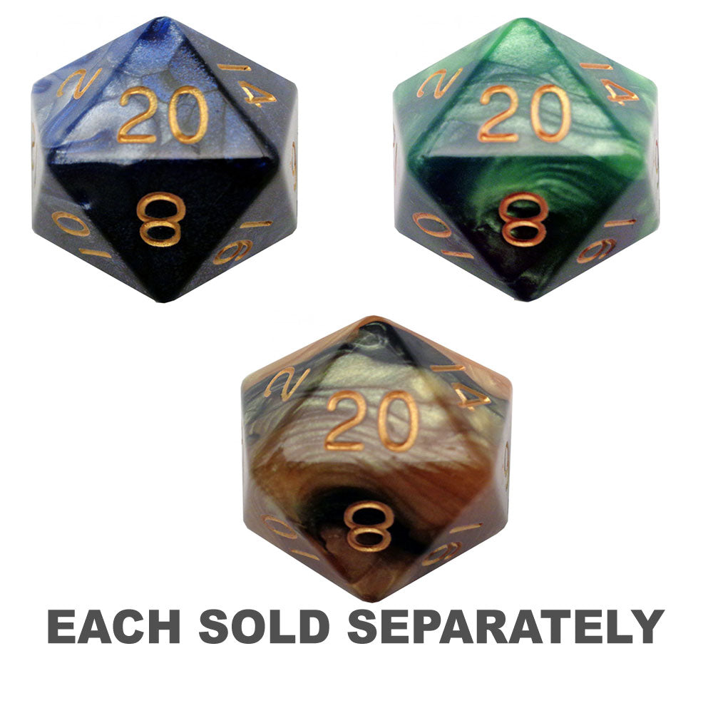 MDG 35 mm méga acrylique D20 Dice avec des numéros d'or