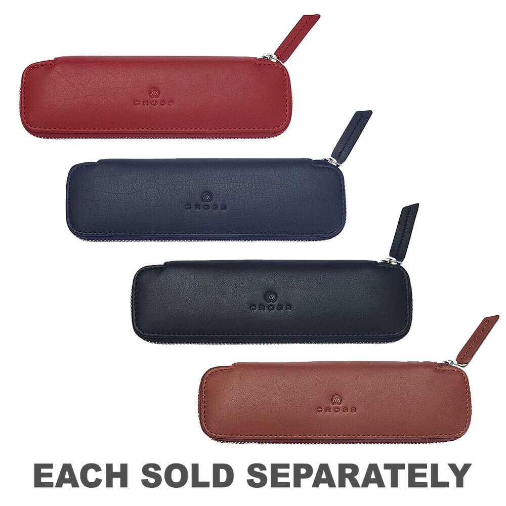 Pouche de stylo à double fermeture en cuir croix