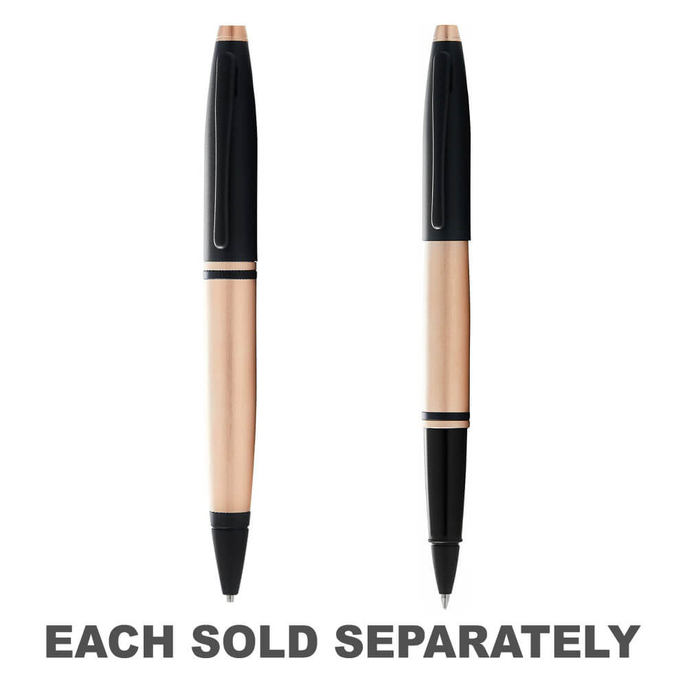 Cross Calais brossé en or rose et stylo noir