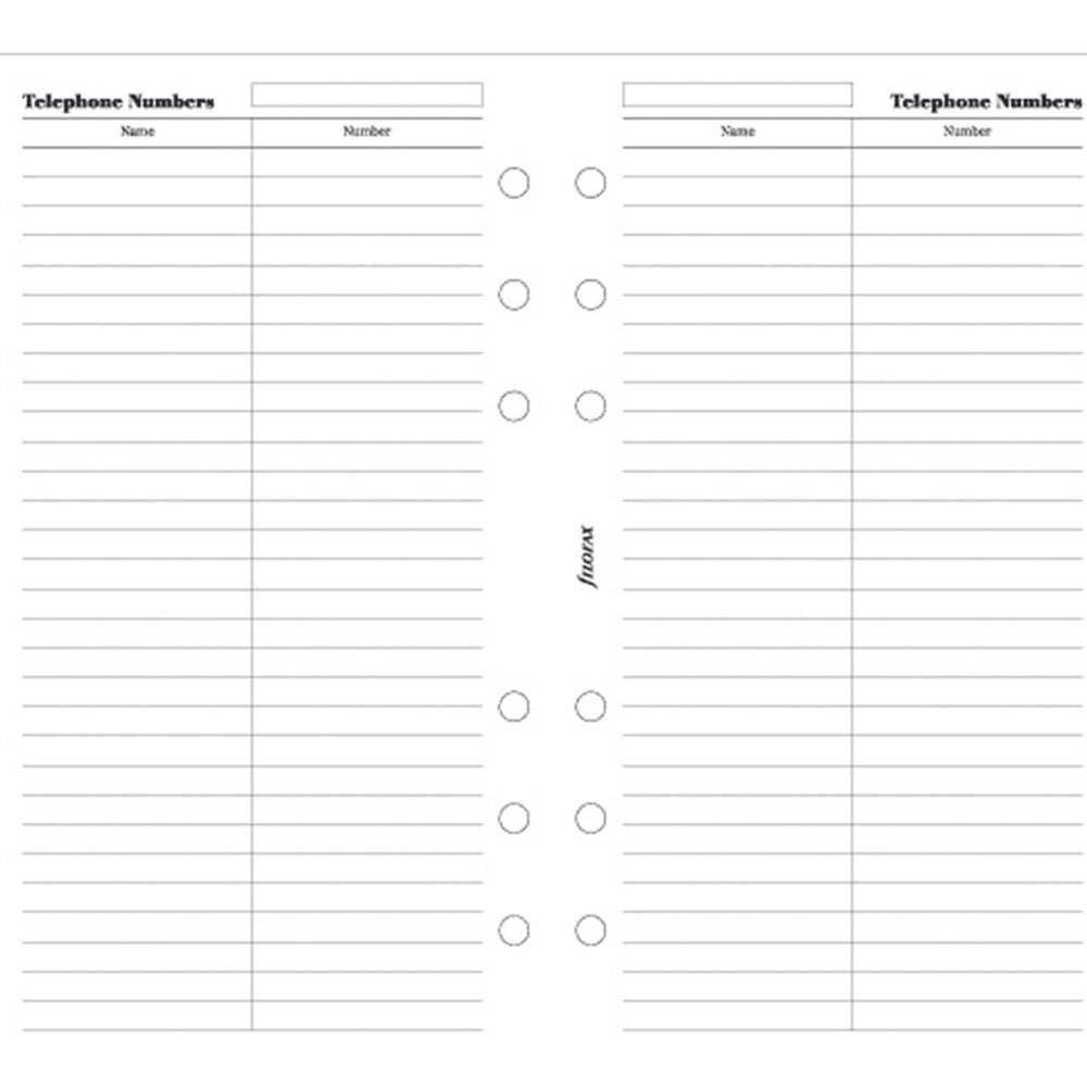 Numéros de téléphone personnels Filofax RECOPILLER