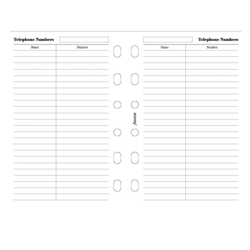 Numéro de téléphone de poche filofax note de téléphone