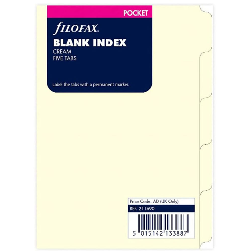 Filofax Pocket 5 parties Index vide d'index (crème)