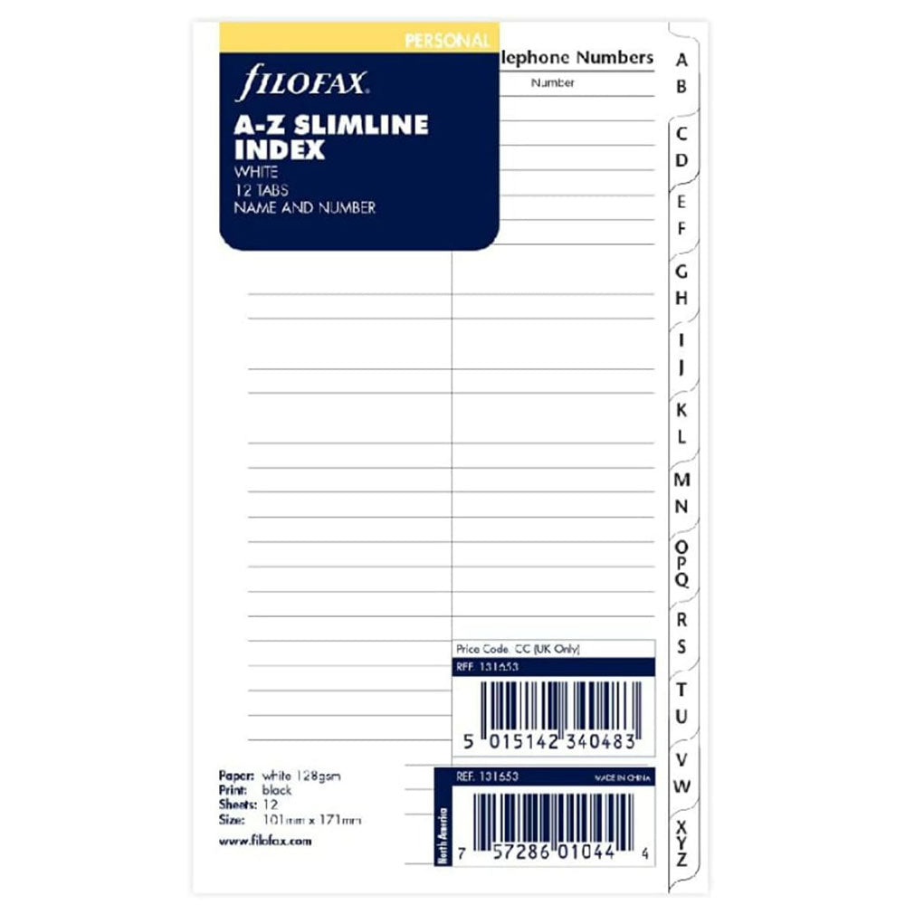 Filofax A-Z Slim Index Recharge (blanc)