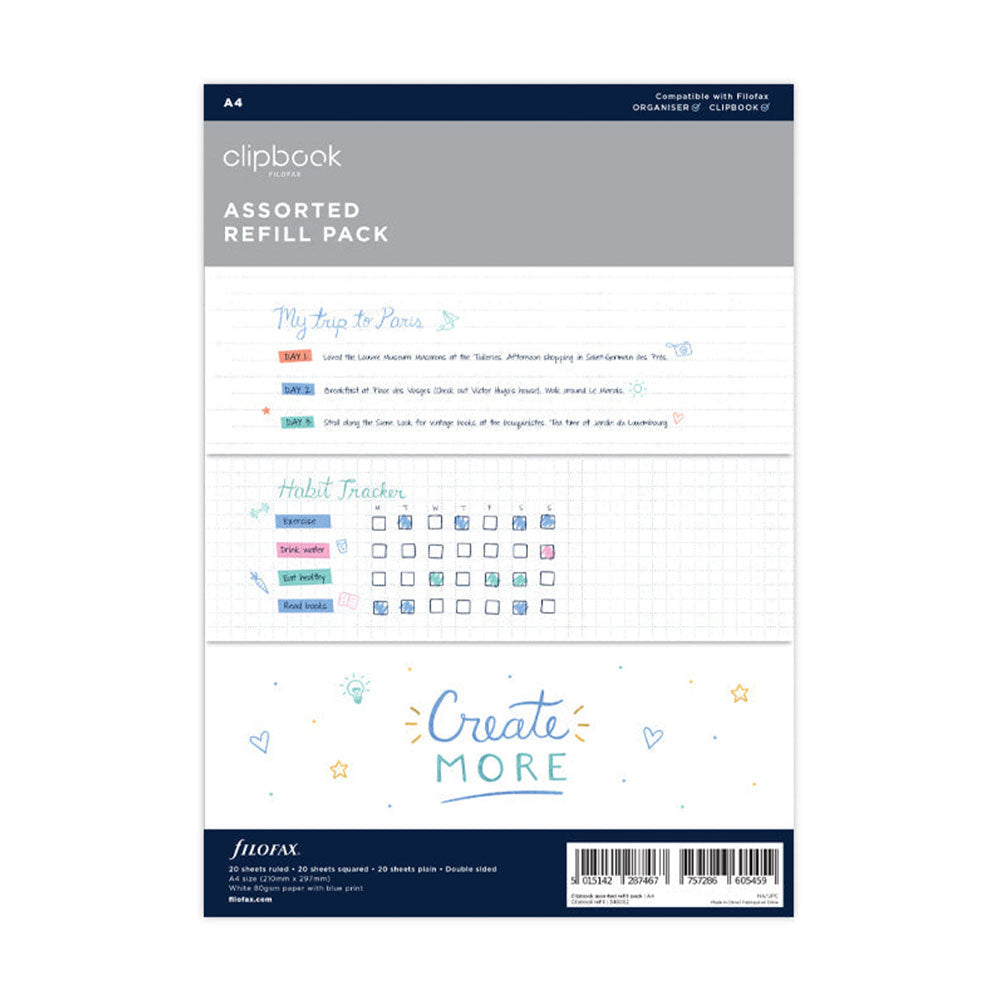 Filofax assorti A4 Clipbook Rebill 60pk