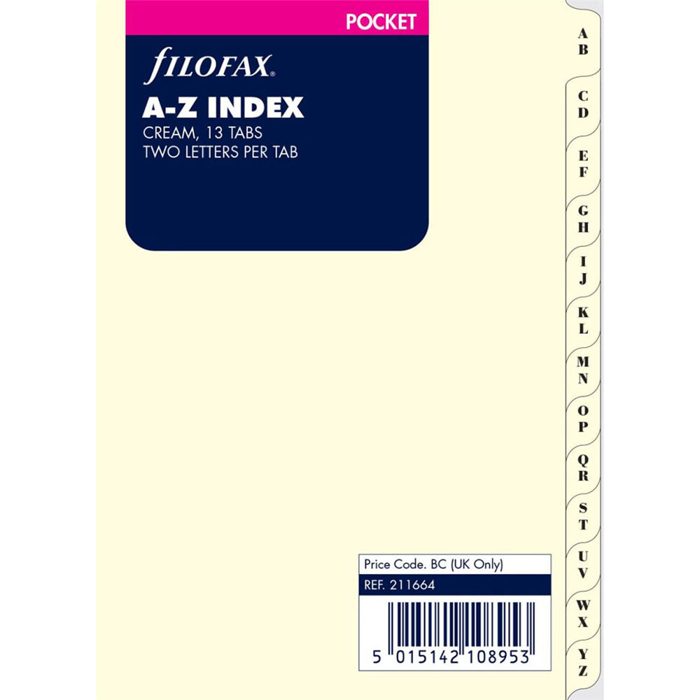 Filofax Pocket A-Z Index 2 lettres par onglet (crème)