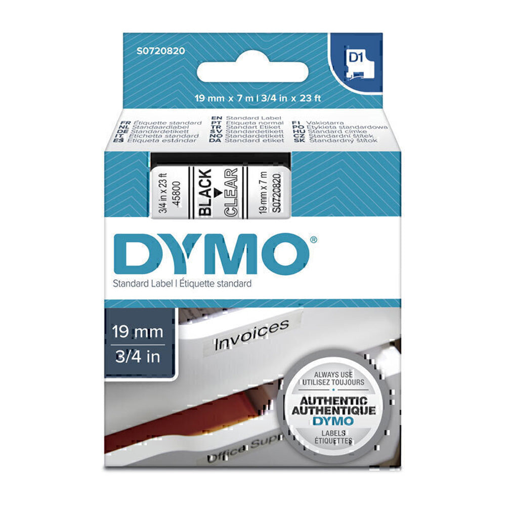 Dymo Black sur un ruban de marquage transparent (19 mmx7m)