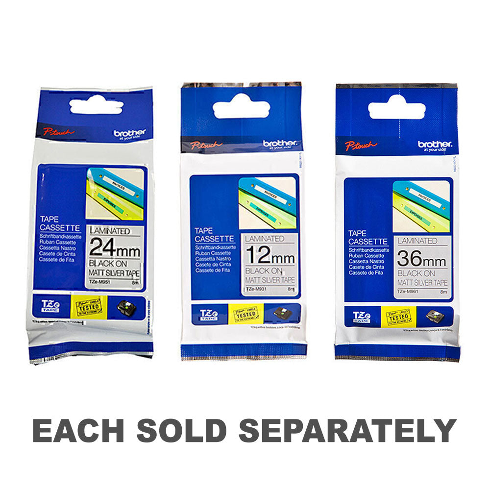 Brother Lated Black on Matt Silver Labeling Tape