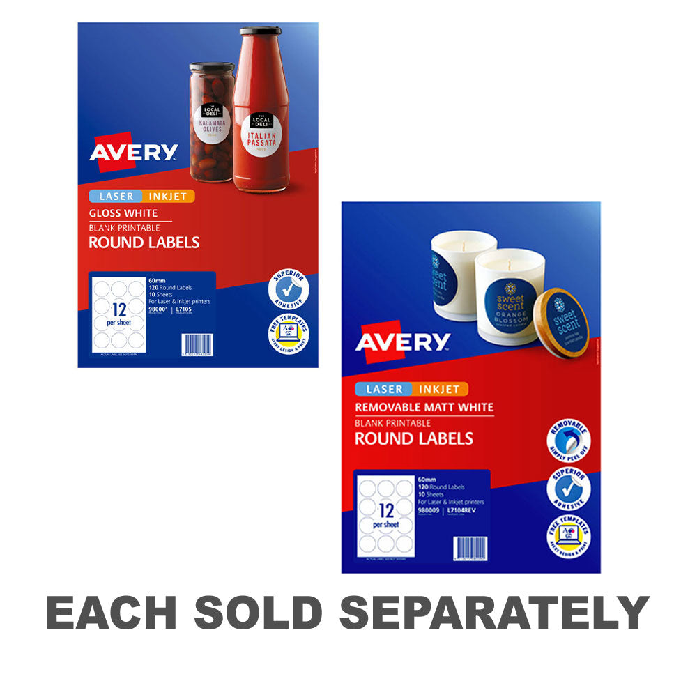 Avery Round Étiquettes 60 mm 12up 10pk