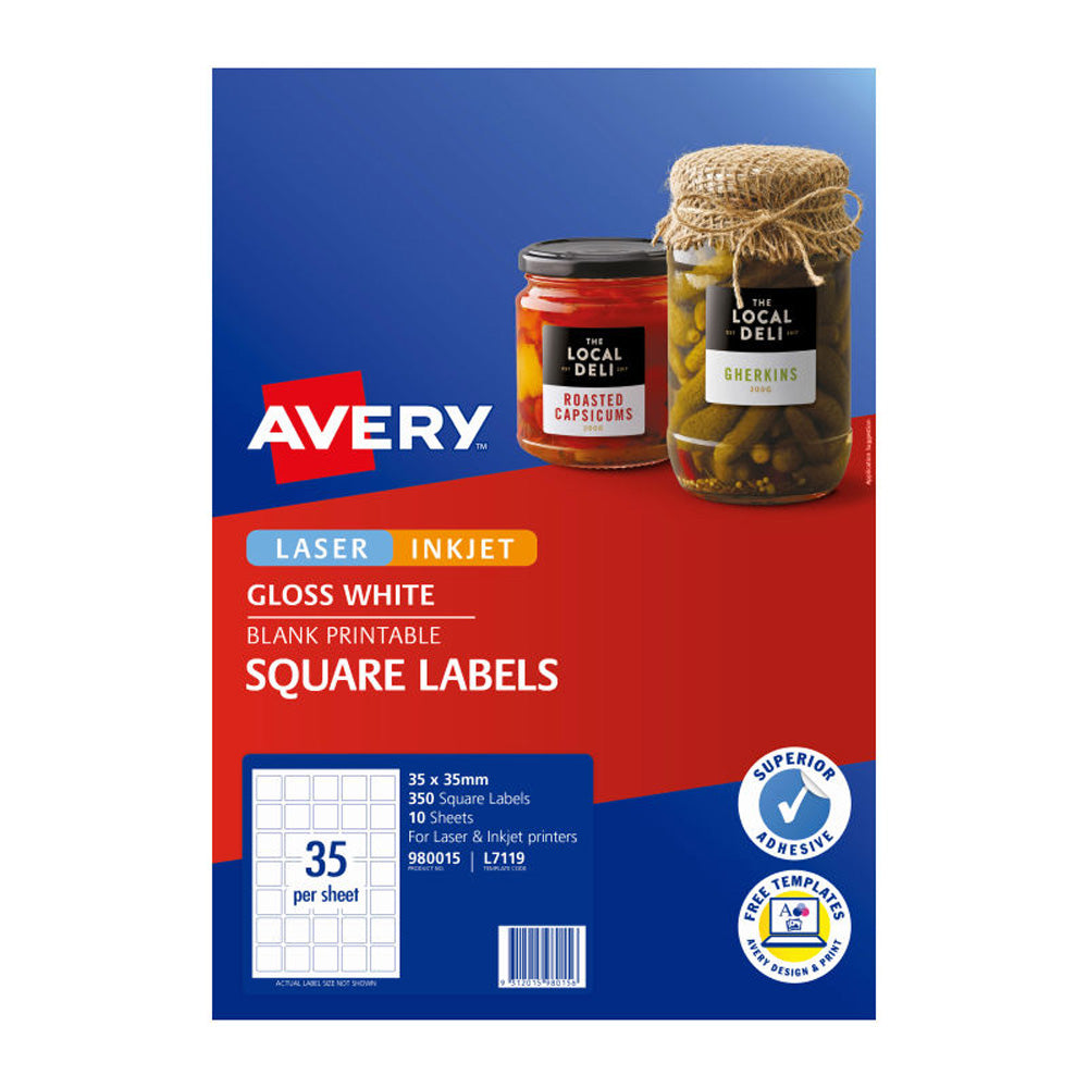 Avery Glossy Square Labels 350pk (blanc)