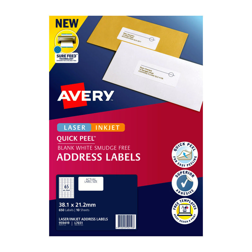 Étiquettes laser à jet à jet Avery 65up 10pk