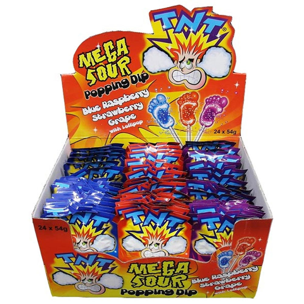 TNT Mega Sour Popping Dip avec Lollipop 24pcs