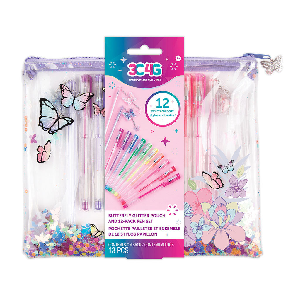 S poche de paillettes de papillon 3C4G et stylo