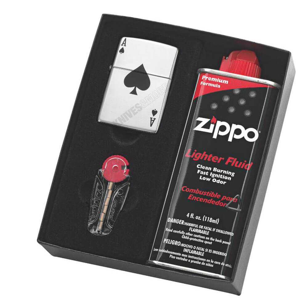 Ensemble cadeau Zippo Lucky Ace avec liquide et silex