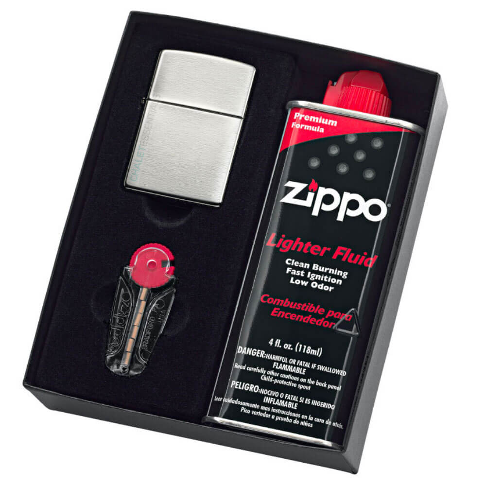 Zippo # 200 Chrome brossé plus léger avec du liquide et des silex