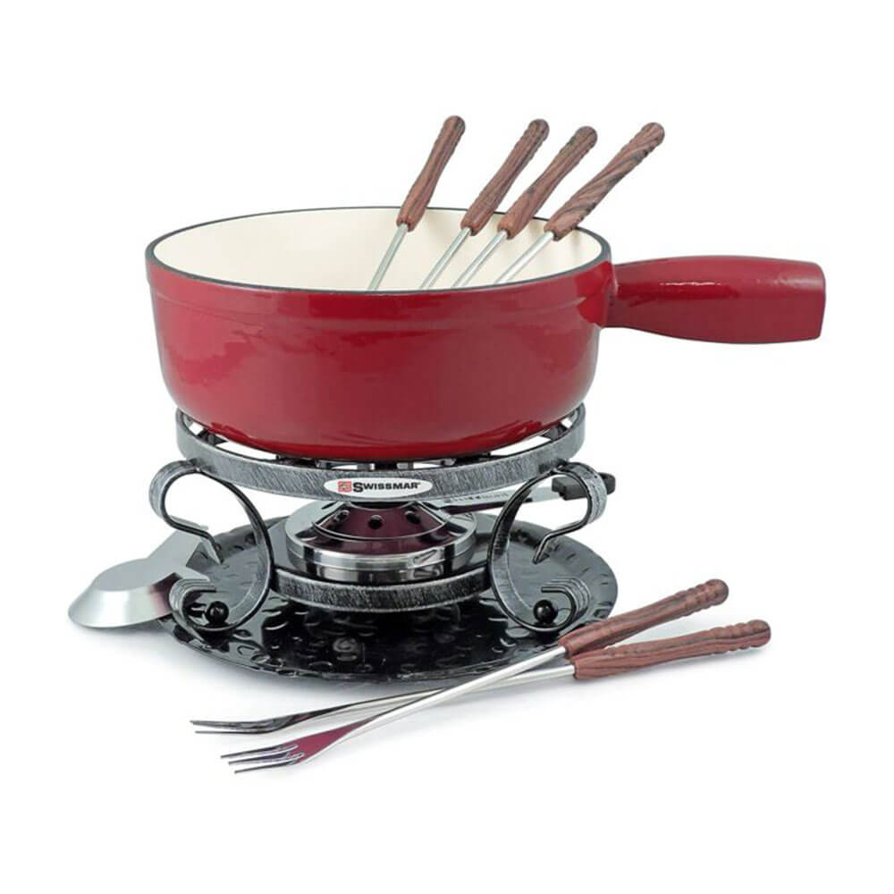 Swissmar Lugano 2-quart Fondue en fonte 9pcs (cerise rouge)
