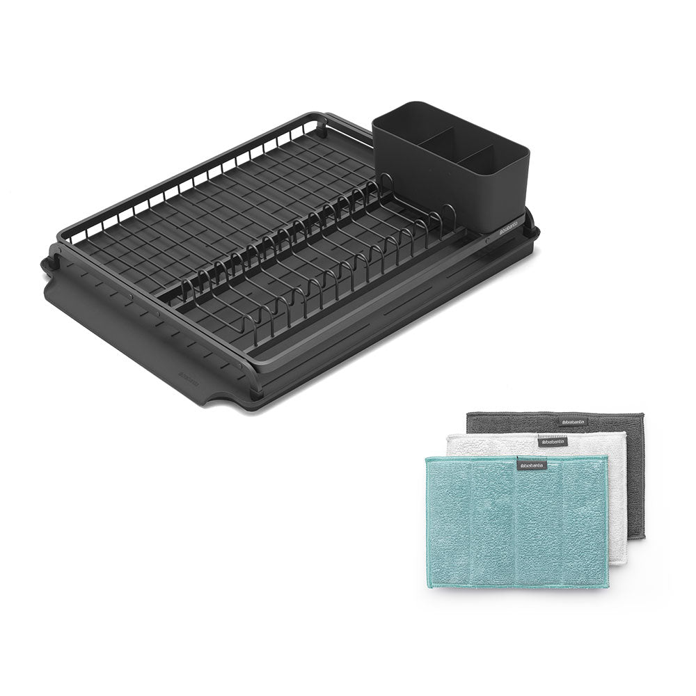Brabantia Dish Sechying Rack avec coussinet de nettoyage (gris foncé)