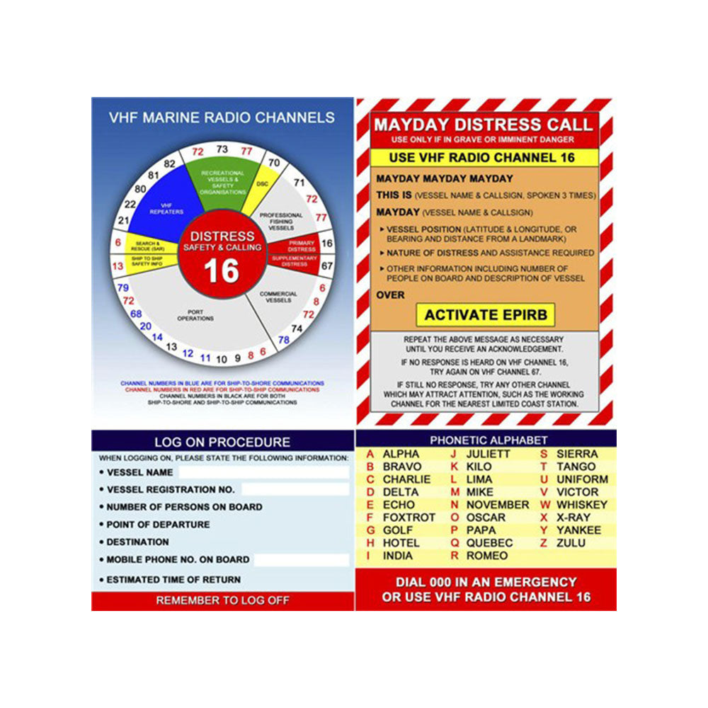 VHF Marine Radio Canal Channel Chart Sticker