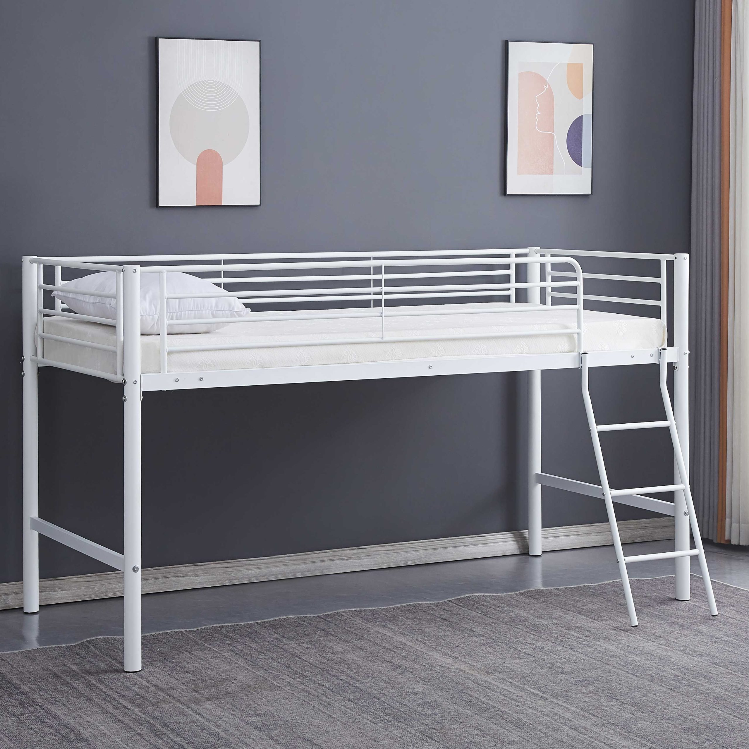 Lit mi-hauteur Julie 90x200cm - métal - blanc mat